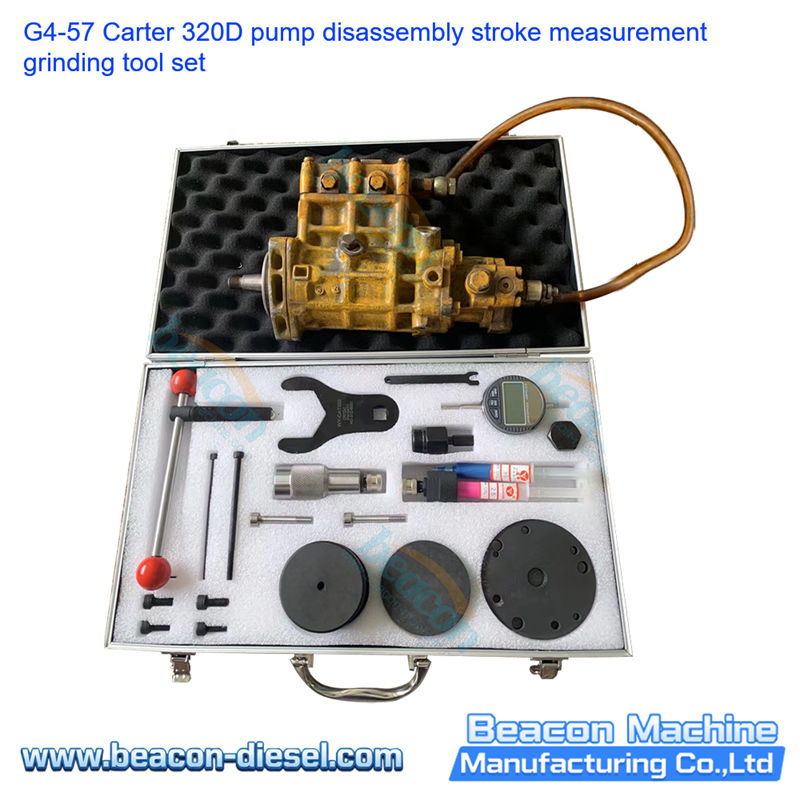 G4-57 Juego de Herramientas de Desmontaje Medición de Carrera y Rectificado para Bomba Carter 320D - vista general del kit de herramientas para desmontaje medición de carrera y rectificado de bomba de inyección CAT 320D