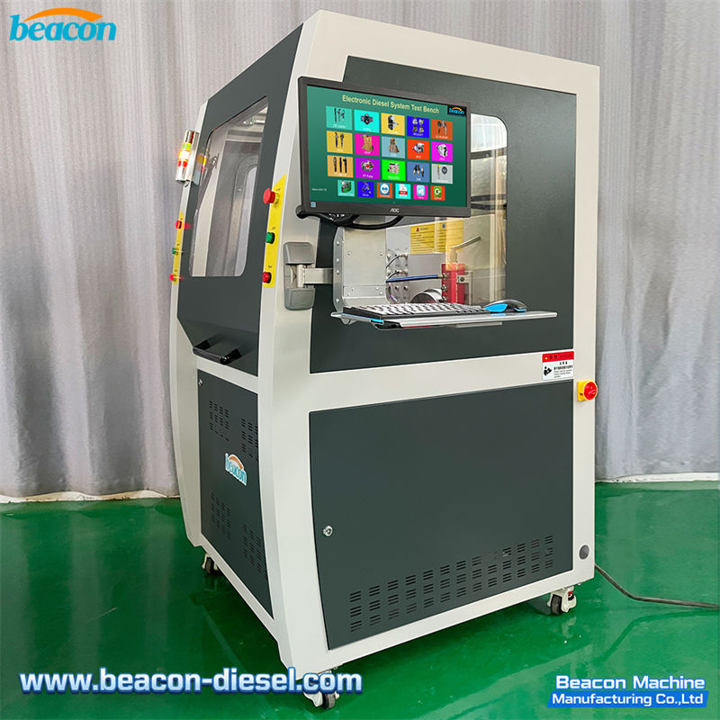 CR1029 Banco de Pruebas Common Rail - vista lateral que muestra la disposición completa de la máquina, panel de control y diseño de construcción duradera