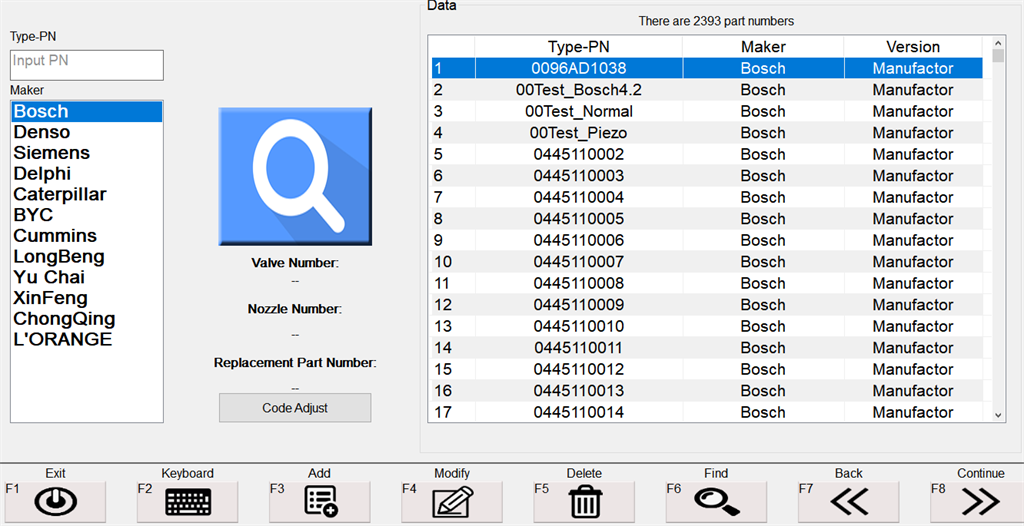 Base de datos de inyectores Bosch