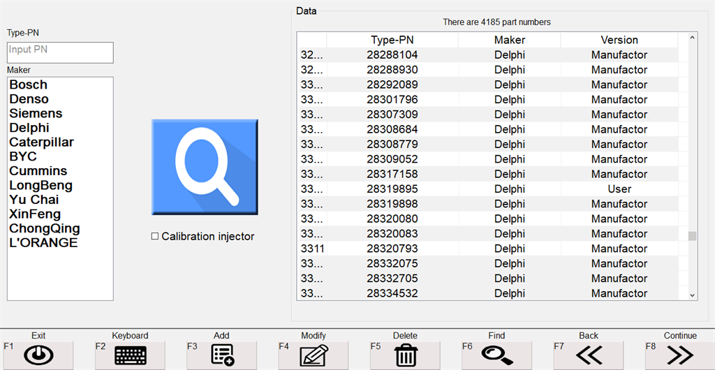 Base de datos de codificación de inyectores