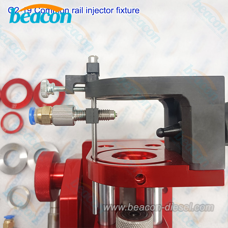 Soporte de fijación G2-19 para inyectores diesel en banco de pruebas.