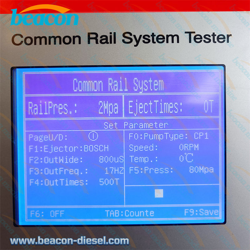 Pantalla del banco de pruebas de inyectores Common Rail EPS100