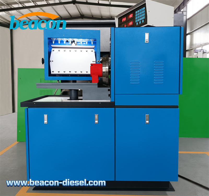 Vista frontal del banco de pruebas de bombas diésel MINI12PSB azul