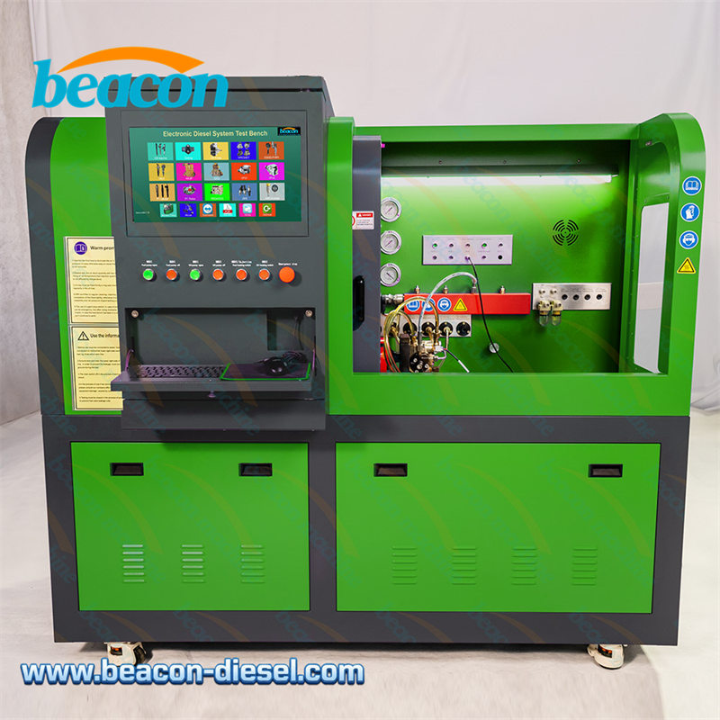 Vista frontal del banco de pruebas Beacon CR819S para inyectores Common Rail, EUI/EUP y HEUI con panel de control táctil