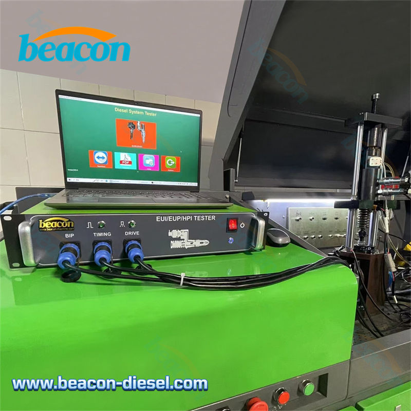 Probador EUS-1800 probando inyector EUI EUP en banco de pruebas